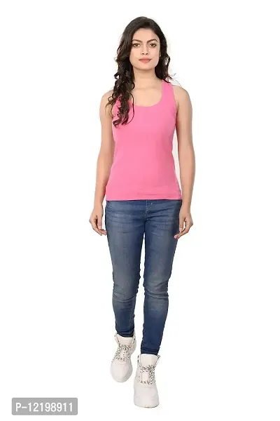 STYLE CLUB Casual Sleeveless Solid Women Pink Tank Top (Large, Pink)