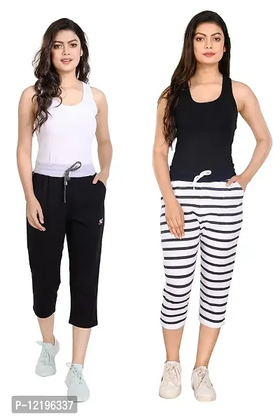 Buy Style Dunes Women's Cotton Capri - Stretch Pants for Sleepwear, Lounge  Wear, Gym, Sports, Workout and Yoga Black at Amazon.in