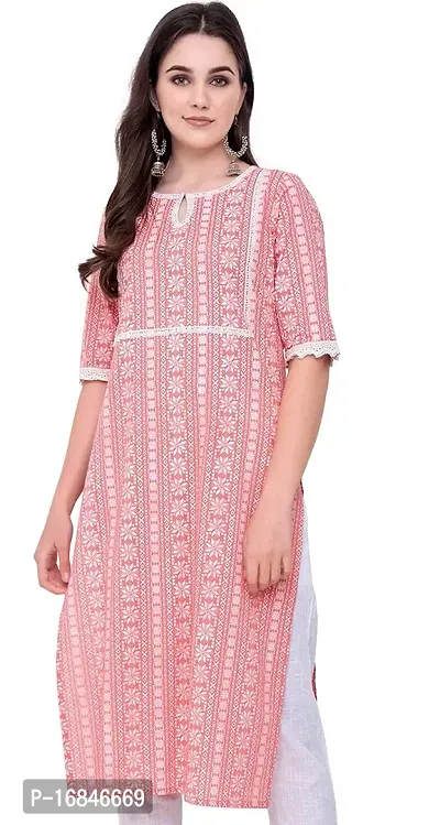 Beautiful Straight Peach Printed Cotton Kurta-thumb0