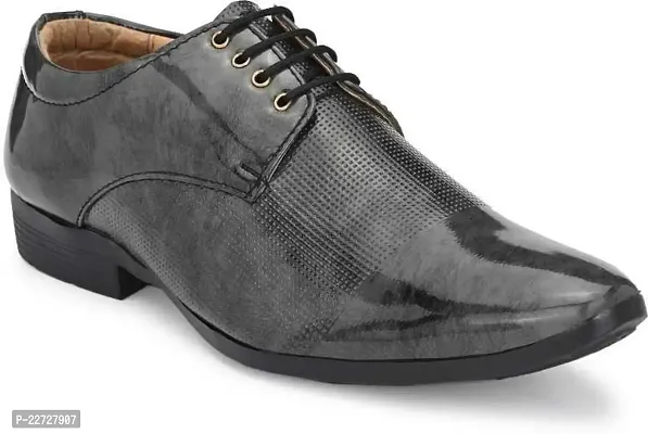 Stylish Grey Synthetic Leather Solid Formal Shoes For Men-thumb0