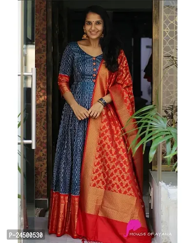 Stylish Embroidered Taffeta Silk Gown With Dupatta-thumb0