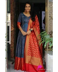 Stylish Embroidered Taffeta Silk Gown With Dupatta-thumb2