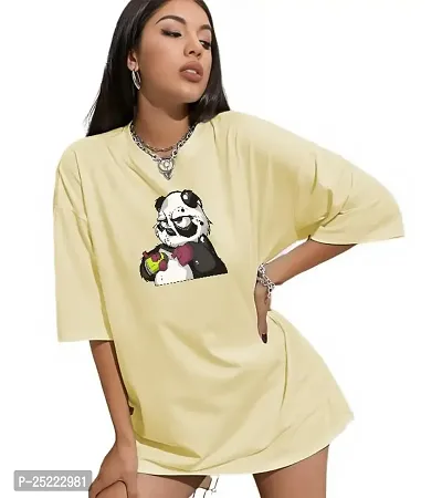 CALM DOWN Round Neck Oversized Printed T-Shirt for Women (XX-Large, Cream)