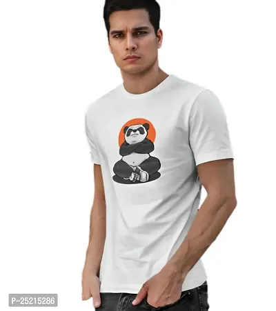 CALM DOWN Round Neck Half Sleeve Printed PandaBlack T-Shirt for Men (X-Large, White)-thumb0