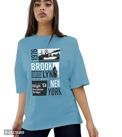 CALM DOWN Round Neck Oversized Printed Brooklyn1976 T-Shirt for Women (XX-Large, Blue)