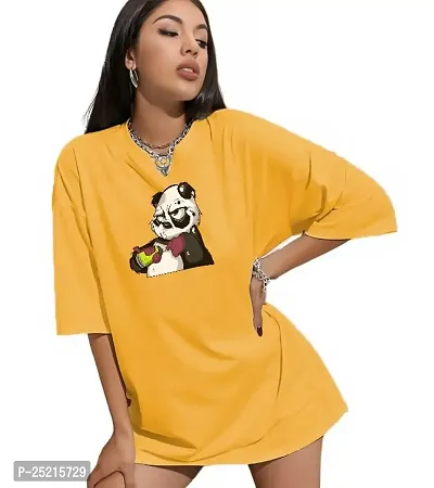 CALM DOWN Round Neck Oversized Printed T-Shirt for Women (Medium, Musturd)