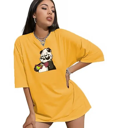 CALM DOWN Round Neck Oversized Printed T-Shirt for Women