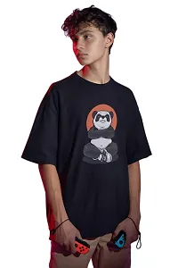 Calm Down Round Neck Oversized Printed WPanda Tshirt for Men (Medium, Black)-thumb4