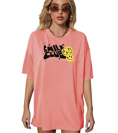 CALM DOWN Round Neck Dropshoulder Smileclub Printed T-Shirt for Women