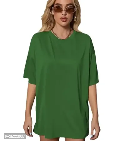 CALM DOWN Round Neck Oversized Plain T-Shirt for Women (X-Large, Green)