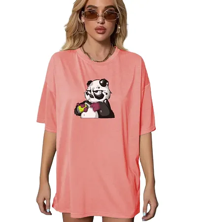 CALM DOWN Round Neck Oversized Printed T-Shirt for Women