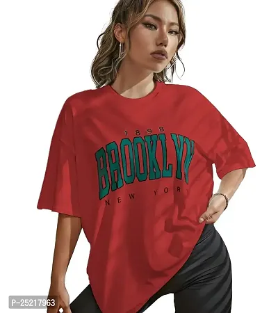 CALM DOWN Oversized T-Shirt for Women (X-Large, Red)