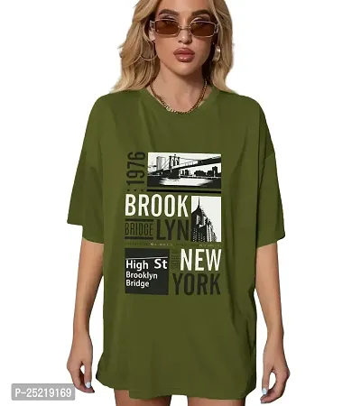 CALM DOWN Round Neck Oversized Printed Brooklyn1976 T-Shirt for Women (XX-Large, Green)