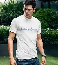 CALM DOWN Round Neck Half Sleeve Printed CDBlue T-Shirt for Men (Medium, White)-thumb2