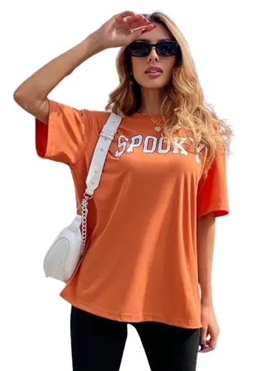 CALM DOWN Oversized Round Neck Printed T-Shirt for Women