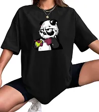 CALM DOWN Round Neck Oversized Printed T-Shirt for Women (Medium, Panda-Ohduck)-thumb3