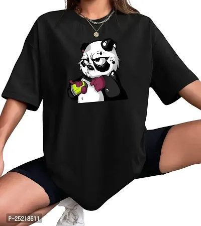 CALM DOWN Round Neck Oversized Printed T-Shirt for Women (Medium, Panda-Ohduck)-thumb4