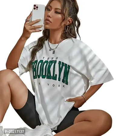 CALM DOWN Round Neck Oversized Printed T-Shirt for Women (Medium, Brooklyn-ShutUp)-thumb4