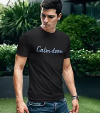 CALM DOWN Round Neck Half Sleeve Printed CDBlue T-Shirt for Men (Large, Black)-thumb2