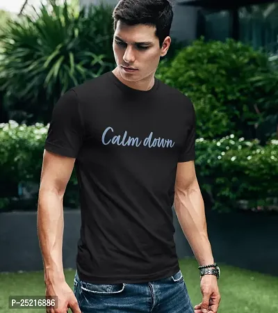 CALM DOWN Round Neck Half Sleeve Printed CDBlue T-Shirt for Men (Large, Black)-thumb3