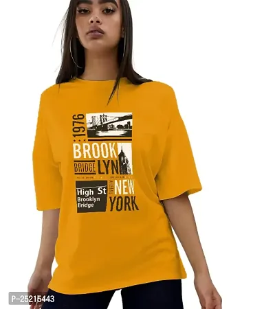 CALM DOWN Round Neck Oversized Printed Brooklyn1976 T-Shirt for Women (XX-Large, Mustard)-thumb0