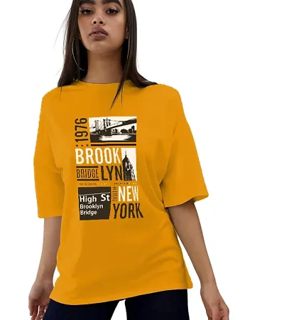CALM DOWN Round Neck Oversized Printed Brooklyn1976 T-Shirt for Women