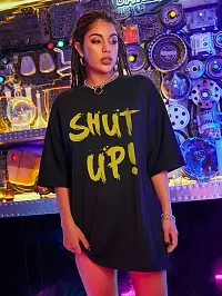 CALM DOWN Round Neck Oversized Printed T-Shirt for Women (XX-Large, Panda-ShutUp)-thumb4