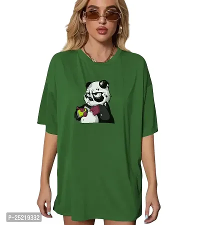 CALM DOWN Round Neck Oversized Printed T-Shirt for Women (Large, Green)