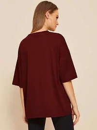 CALM DOWN Round Neck Oversized Plain T-Shirt for Women (XX-Large, Maroon)-thumb1