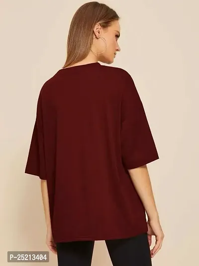 CALM DOWN Round Neck Oversized Plain T-Shirt for Women (XX-Large, Maroon)-thumb2