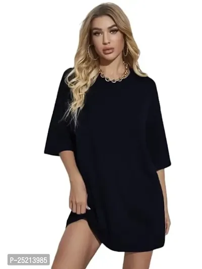 CALM DOWN Round Neck Oversized Plain T-Shirt for Women (XX-Large, Navyblue)