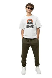 Calm Down Round Neck Oversized Printed WPanda Tshirt for Men (Large, White)-thumb4