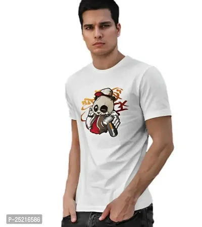 CALM DOWN Round Neck Half Sleeve Printed PandaSP T-Shirt for Men (XX-Large, White)