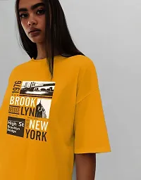CALM DOWN Round Neck Oversized Printed Brooklyn1976 T-Shirt for Women (XX-Large, Mustard)-thumb1