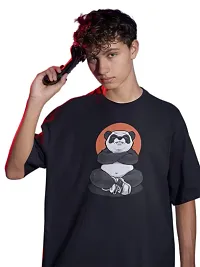 Calm Down Round Neck Oversized Printed WPanda Tshirt for Men (Medium, Black)-thumb2