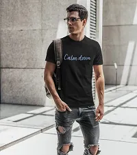 CALM DOWN Round Neck Half Sleeve Printed CDBlue T-Shirt for Men (Large, Black)-thumb3