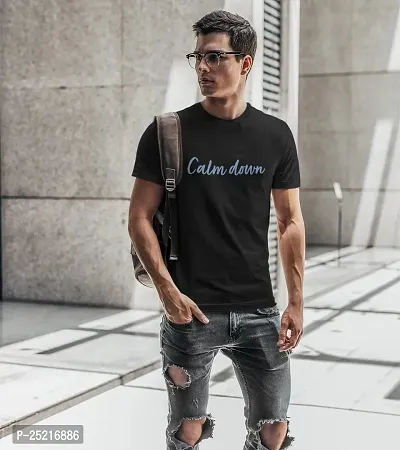 CALM DOWN Round Neck Half Sleeve Printed CDBlue T-Shirt for Men (Large, Black)-thumb4