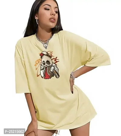 CALM DOWN Round Neck Oversized Printed T Shirt for Women (XX-Large, Cream)
