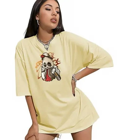 CALM DOWN Round Neck Oversized Printed T Shirt for Women