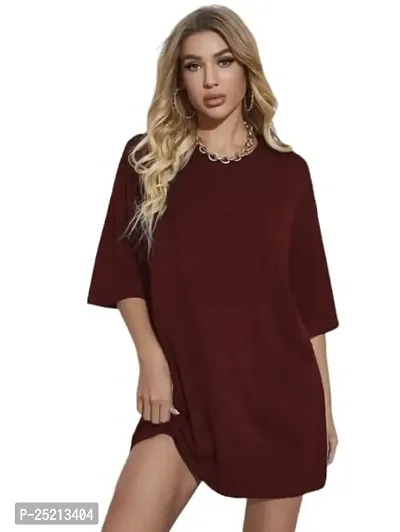 CALM DOWN Round Neck Oversized Plain T-Shirt for Women (XX-Large, Maroon)-thumb0