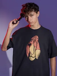 Calm Down Round Neck Oversized Printed Dog T-shirt for Men-thumb2