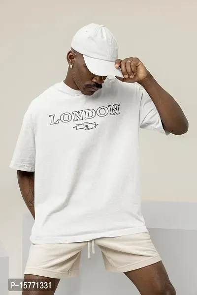 Calm Down Round Neck Oversized Printed LondonUK T-shirt for Men-thumb0