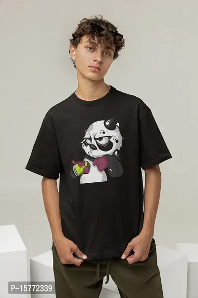 Calm Down Round Neck Oversized Printed Panda T-shirt for Men