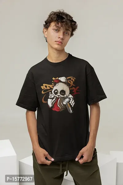 Calm Down Round Neck Oversized Printed PandaSP T-shirt for Men