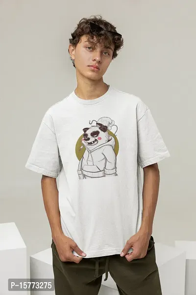 Calm Down Round Neck Oversized Printed WPanda T-shirt for Men