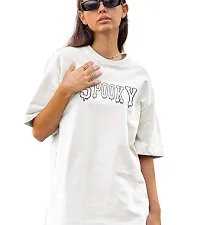 Calm Down Round Neck Oversized Printed T-shirt for Women-thumb2