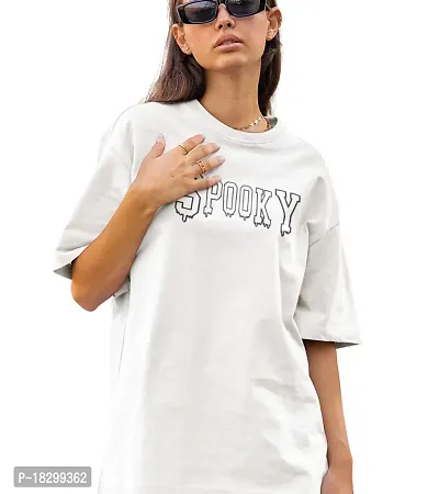 Calm Down Round Neck Oversized Printed T-shirt for Women-thumb3