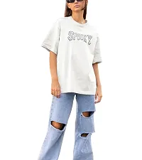 Calm Down Round Neck Oversized Printed T-shirt for Women-thumb4
