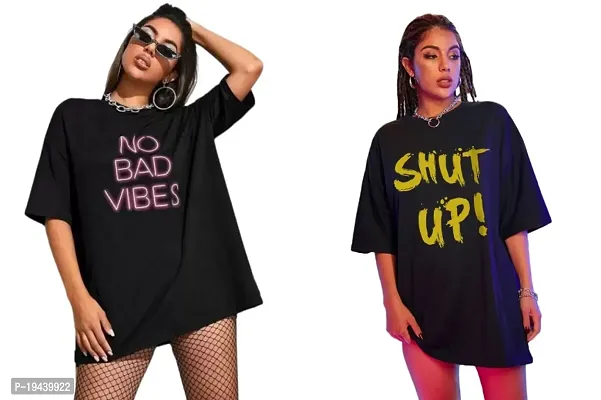 Calm Down Round Neck Oversize Printed Pack Of 2 T-Shirt For Women
