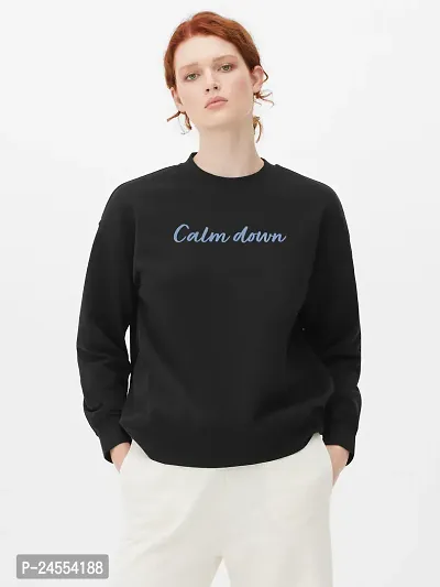 Classic Fleece Round Neck Full Sleeve Printed Sweatshirt for Women
